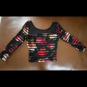 Guess mesh flower long sleeve top